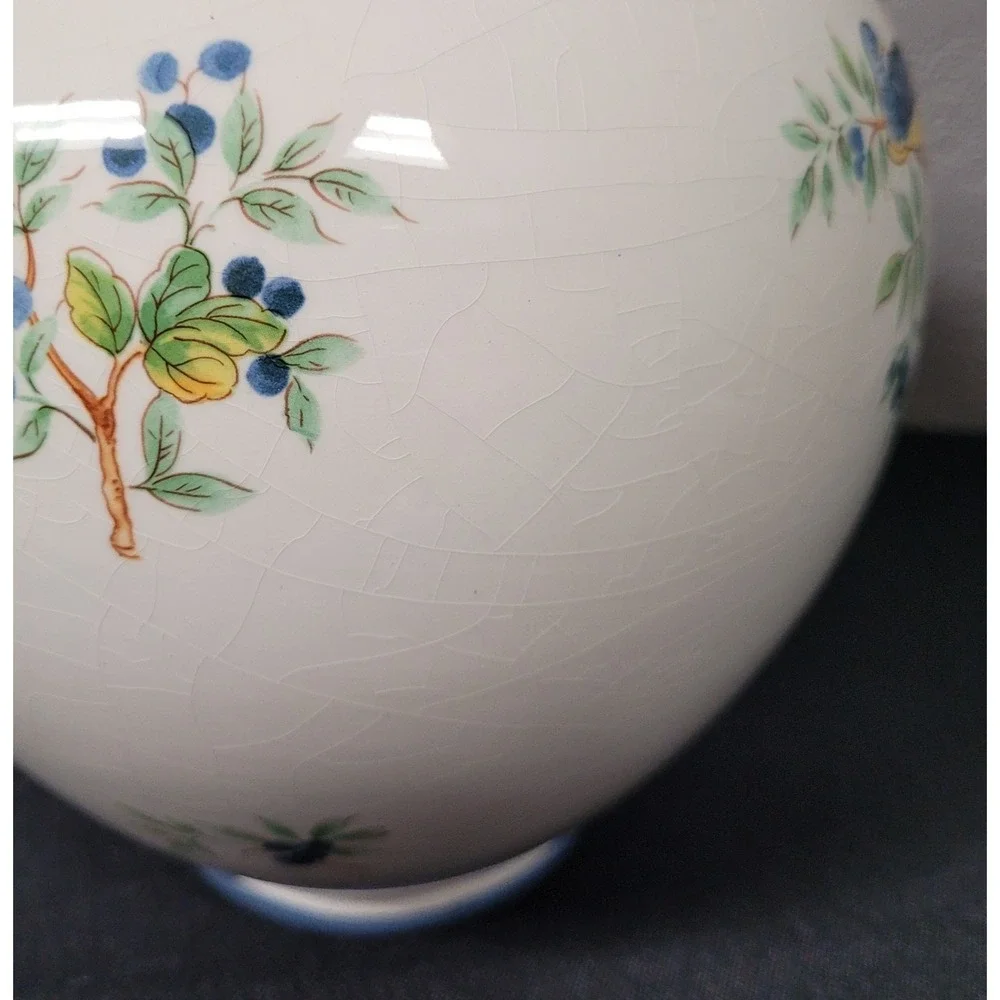 VTG 1980s Hand Painted Ceramic Bird Vase Large Heavy Earthenware Fruit Ovoid 8